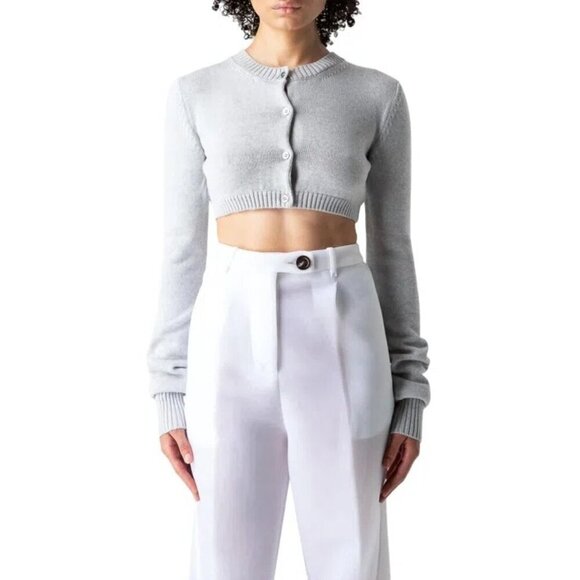 VAQUERA Cropped Knit Sequin Back Cardigan Grey Womens Size XS - Picture 5 of 12